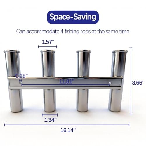Marine Boat 4 Rod Stainless Steel Fishing Rod Holders, 4 Rod Rack Boat Marine Fishing Stainless Steel, Side Boat Pole Holders Kayak Saltwater Freshwater - Thumbnail 2
