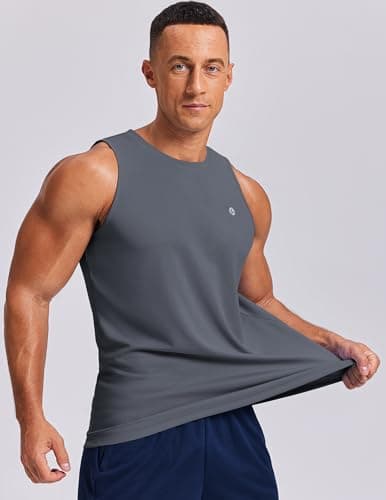 PINSPARK Men's Tank Top Summer Sleeveless Shirts Quick Dry Muscle Shirts for Running Gym Workout Dark Gray - Thumbnail 3