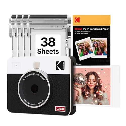 KODAK Mini Shot 3 Retro 3x3” Instant Digital Camera & Photo Printer, 38 Sheets, 2-in-1 Portable Print Camera, Bluetooth Smartphone Printer for iOS & Android, 4PASS Dye Sublimation, White - Image 1