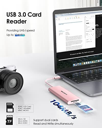 LENTION USB C Hub with 4K HDMI, 3 USB 3.0, SD/Micro SD 3.0 Card Reader, Compatible 2025-2018 MacBook Pro/Air, 2026 MacBook Neo, Mac, Surface, Chromebook, iPhone17/16/15 Pro Max, More (Rose Gold) - Thumbnail 4