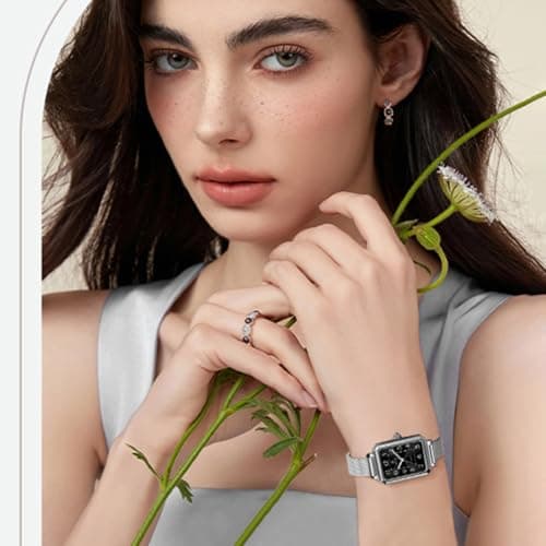 Taxau Watches for Women Dress Large Wrist Womens Waterproof Watch Analog Quartz Black Face Watch for Women with Date Square Mesh Band Ladies Watches - Thumbnail 3