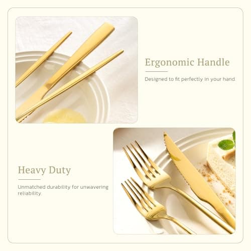 Astercook Silverware Set 48-Piece Gold Flatware Set with Steak Knives Food-Grade Stainless Steel Cutlery Set for 8 Mirror Polished Utensils Set for Home Kitchen Restaurant Valentine's Gift - Thumbnail 5