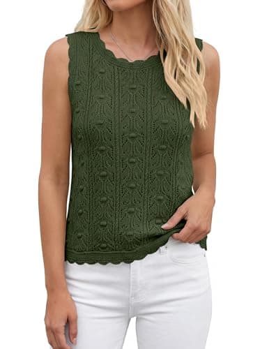 BTFBM Crochet Tank Tops for Women Hollow Out Sleeveless Loose Sweater Vest Top Summer Spring 2026 Beach Vacation Clothes(Army Green, XX-Large) - Thumbnail 3