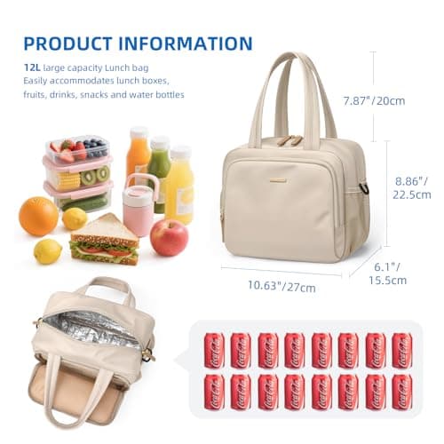 GOLF QUALITY Insulated Lunch Bags for Women,Lightweight Puffy Padded Waterproof Lunch Tote,Reusable Lunch Cooler Bag for Work Picnic Travel,Apricot - Thumbnail 2