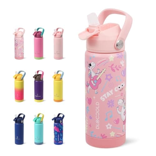 DLOCCOLD Kids Insulated Water Bottle with Leak Proof Straw Lid, Double Wall Vacuum Stainless Steel Water Bottle with Silicone Boot, Reusable Tumbler for Travel, Boys, Girls - Image 1
