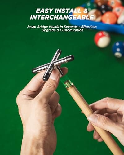 LOCKCUE 57" 2 Piece Pool Cue Stick, Maple Wood with Chrome-Plated Zinc Alloy Screw-on Cross Bridge Head - Thumbnail 5