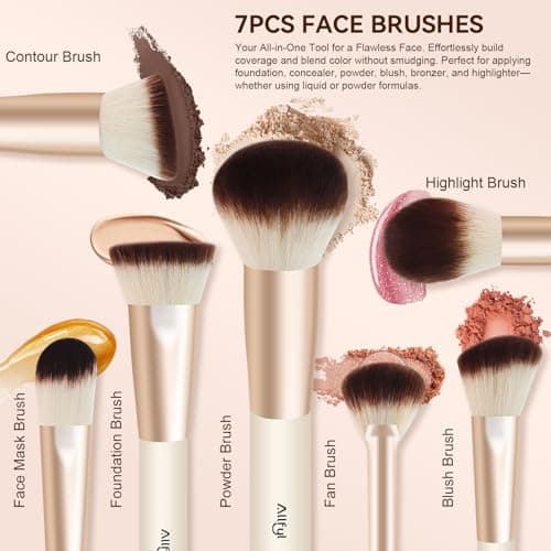 ALLFYL 49 Pcs Makeup Brushes Set, Professional Premium Make up Brushes Kit with Leather Case, Complete Makeup Brush Set for Foundation, Blush, Contour, Concealer Eye and Face Makeup Cosmetic Tools - Thumbnail 4