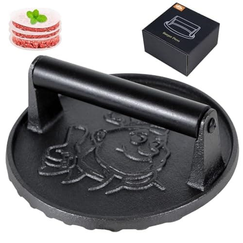 COOKWIN 7" Cast Iron Smash Burger Press Kit, Heavy-Duty Hamburger Smasher with Non-Slip Handles and 50 pcs Patty Paper, 2.1 lb Bacon Meat Weight Press for Steak, Smashburger, Grill and BBQs - Image 1