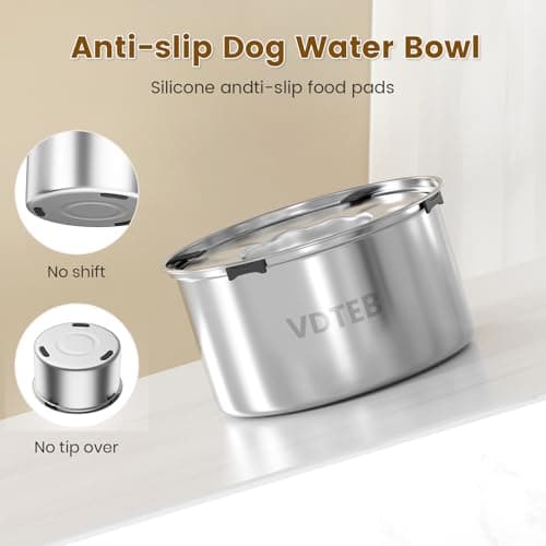 VDTEB Dog Water Bowl 1.5Gal Stainless Steel No Spill Water Bowl for Dogs, 5.6L Large Capacity Spill Proof Slow Drinking Dog Water Feeder with Anti-Slip for Medium Large Messy Drinkers - Thumbnail 5