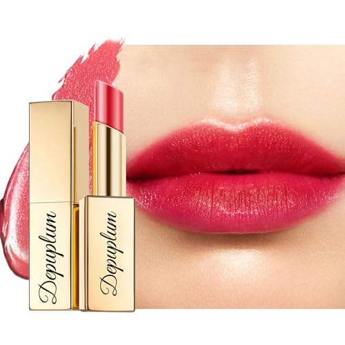 Depuplum Red Shimmer Lipstick for Women Moisture Tinted Lip Balm Bright Red Nourish Lip Gloss Cruelty Free Glitter Lip Stick (ZG108 Passion -1Red)