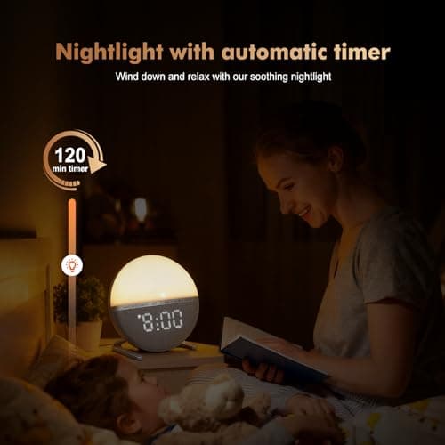 Tranquee Sunrise Alarm Clock for Bedrooms – Gentle Wake Up Light with Soothing Night Light & Ambient Sounds, Alarm Clock for Heavy Sleepers, Shift Workers, Kids & Adult, Relaxing Bedside Lamp Gift - Thumbnail 5