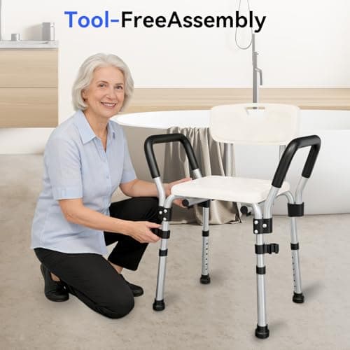 Shower Chair for Inside Shower with Arms and Back, 350 lbs Heavy Duty Shower Seat for Bathtub, 6-Height Adjustable Safety Bath Seat for Seniors, Adults, Handicap and Disabled - Thumbnail 6