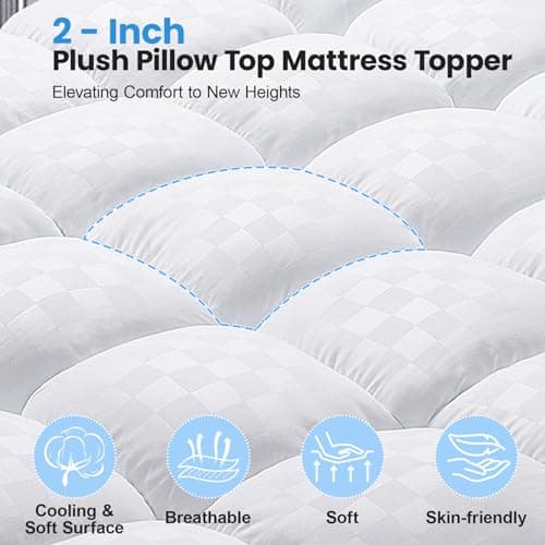 Easthome Twin Size Dual Layer 4 Inch Memory Foam Mattress Topper, 2 Inch Gel Memory Foam and 2 Inch Pillow Top Mattress Pad Cover, Thick Soft Bed Topper Medium Support for Back Pain, White - Thumbnail 5