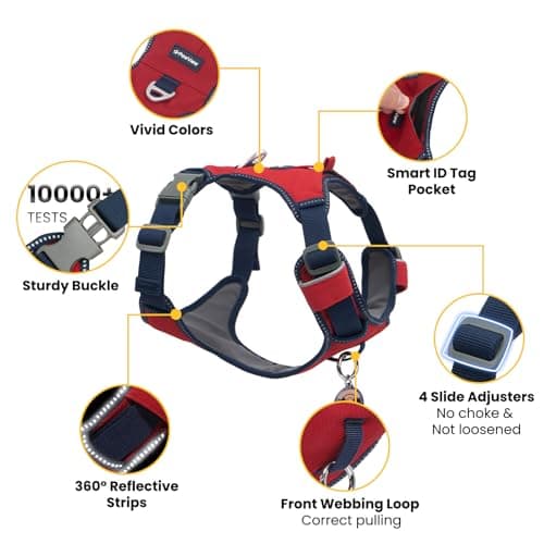 No Pull Dog Harness for Medium & Large Dogs, Lightweight Escape Proof Adjustable Dog Harness with Pocket, Front & Back Clip, Reflective Soft Vest with ID Tag, for Running Walking, Red - Thumbnail 5