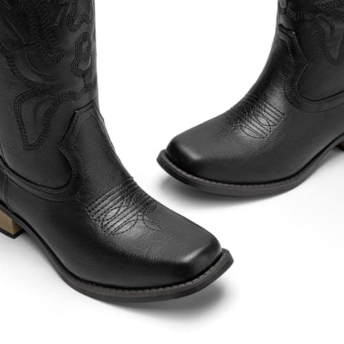 Athlefit Black Cowboy Cowgirl Boots for Women Mid Calf Square Toe Comfortable Chunky Low Heel Mid Calf Boots for Theme Party Country Concert Size 10,SAMB2605W - Thumbnail 5
