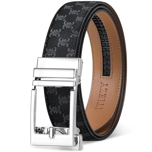 ITIEZY Ratchet Belt for Men - 1 3/8" Click Leather Belt for Dress and Casual, No Holes Adjustable Trim to Fit - Image 1