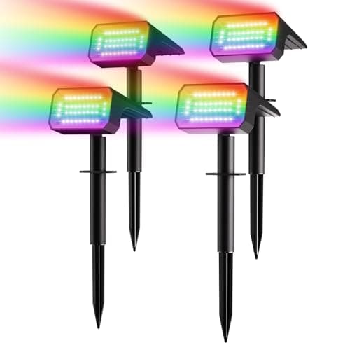 Fabrito Color Changing Solar Spot Lights Outdoor 4 Pack, [6+1 Lighting Modes] Auto On/Off RGB Spotlights, Waterproof Multicolor Landscape Lights for Garden, Tree, Halloween, Christmas