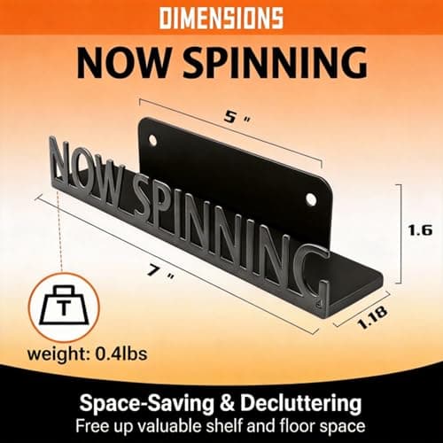 Now Spinning Vinyl Record Stand Wall Mount Album Player Display LP Shelf Black Decoration Vintage Organization for Music Lovers Accessory Hanging Storage Holder Room Steel Gift Ideas Lover Metal - Thumbnail 5