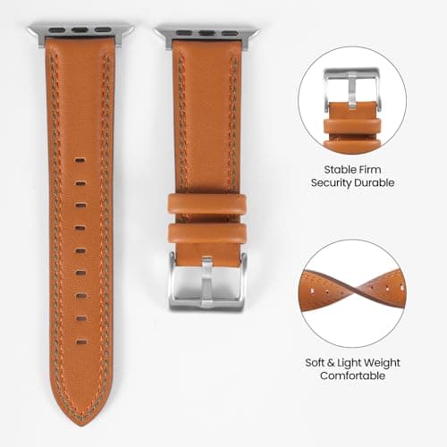 Leather Apple Watch Band for Women, Slim Dressy Leather Watch Band Compatible with Apple Watch 49mm 45mm 44mm 42mm 41mm 40mm 38mm 46mm Series 9 8 7 6 5 4 6 SE Ultra - Thumbnail 4