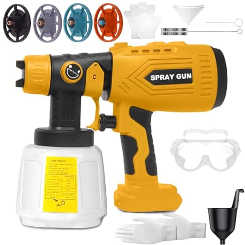 Cordless Paint Sprayer for Dewalt 20V Battery (Battery Not Included) - Electric Spray Paint Gun with 4 Copper Nozzles & 3 Spray Patterns, Ideal for DIY Projects, House Painting, Furniture, Fence