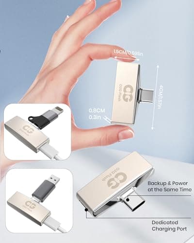 Photo Stick 128GB, USB 3.0 Flash Drive, Type-C Dual Connector with Charging Port, Charge While Backing Up, External Storage Compatible with iPhone, iPad, Android, PC - Thumbnail 2