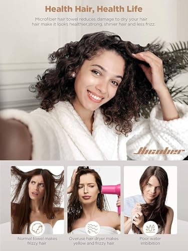 Hicober Microfiber Hair Towel, 2Packs Hair Turbans for Wet Hair, Drying Hair Wrap Towels for Curly Hair Women Anti Frizz(Pink,Grey) - Thumbnail 2