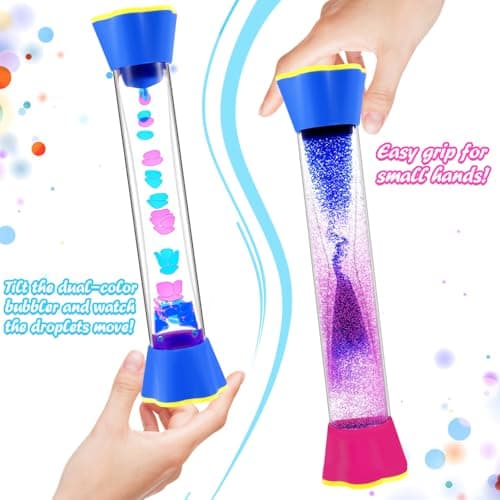 Cucue Sensory Fidget Tubes Set - Calming Toys for Kids - Sensory Tube with Glitter Bottle, Gravity Spinner, Bubble Drop Spiral Hourglass - Promotes Calmness & Independent Play (Motion Bubbler Tube, 3) - Thumbnail 4