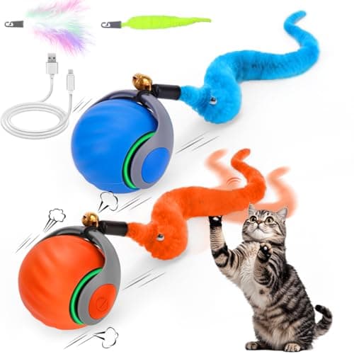 2PCS Interactive Cat Ball Toy, Self Rolling Ball with Cover Anti-Scratch for Bored Indoor Cat Chasing, Obstacle Avoidance Smart Cat Toys for Enrichment, Motion Activated Toys to Keep Them Busy - Image 1