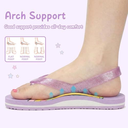 Toddler Flip Flops Girls Sandals Boys Kids Flip-flops Adjustable Back Strap Non Slip Sole Lightweight Cute Jelly Princess Sandal Girl Swim Pool Outdoor Summer Beach Purple Rainbow Little Kid Size 12 - Thumbnail 5