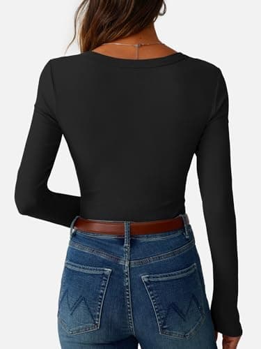 GKBK Womens Long Sleeve Ribbed Tops Slim Fitted Tight Basic T-Shirts Crewneck Layering Lightweight Fall Sweaters 2026 Fashion Outfits Black - Thumbnail 4