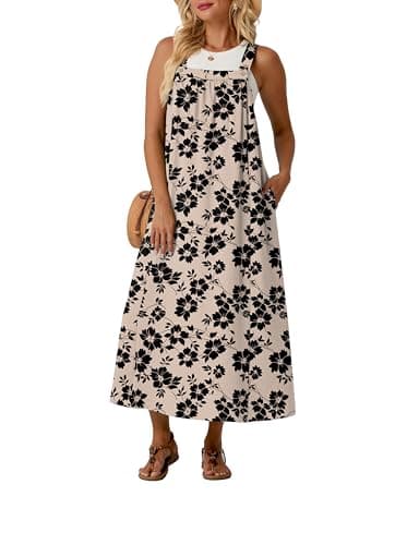 Lepunuo Overall Dress for Women Summer Long Dresses Adjustable Casual Overall Skirts with Pockets - Image 1