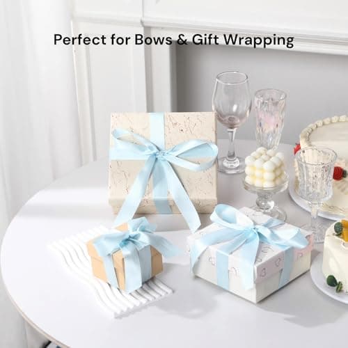Light Blue Satin Ribbon 1 Inch x 50 Yards – Double Faced Baby Boy Shower Ribbon for Gift Packaging, Crafts & DIY Bows - Thumbnail 2