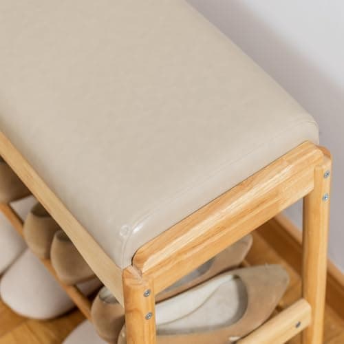 latifolia Small Shoe Bench, Solid Wood Bench with Cushion, 2 Tier Shoe Storage Organizer for Entryway(Nature,31.50''L) - Thumbnail 6