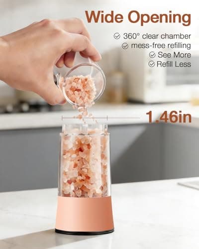 Gravity Electric Salt and Pepper Grinder Set with USB-C Charging Base,Rechargeable Automatic Stainless Steel Pepper Mill Grinder with LED Light, 2pack+Peach Orange (Peach Orange) - Thumbnail 4