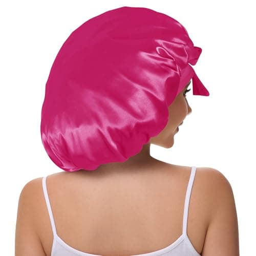Vettres Hair Bonnet for Sleeping Satin Bonnets Silk Sleep Bonnet Double Layer Satin Bonnet with Tie Peach Red - Thumbnail 3