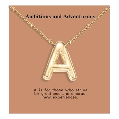 BOLAGTIER Chuncky Bubble Letter Necklace Trendy Jewelry Gift (Aa, Gold)