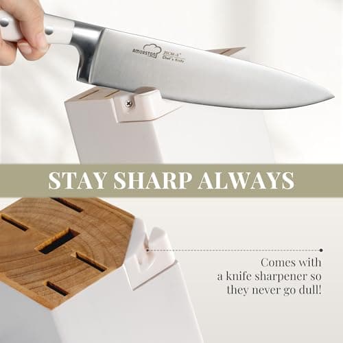 Knife Set, Kitchen Knives Set with Block and Sharpener 14 Pcs Full Tang Knives German Stainless Steel Dishwasher Safe Kitchen Utensils Set with Ergonomic Handle - Thumbnail 6
