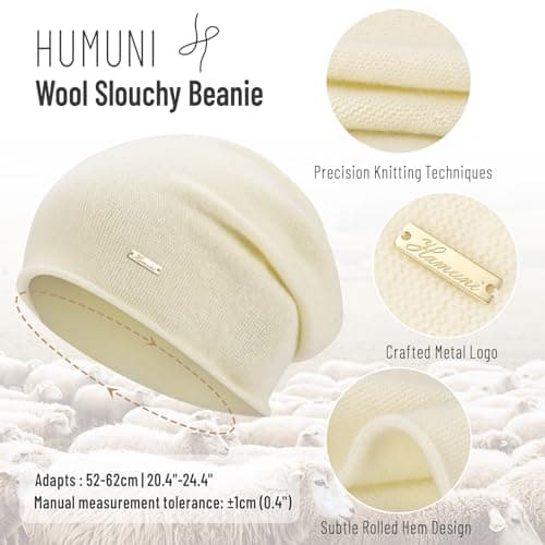 HAMUNI Wool Slouchy Beanie for Women, Soft Warm Beanies Hats- Lightweight & Breathable Knitting Skull Beanies Cap for Spring, Fall, Winter - Thumbnail 3