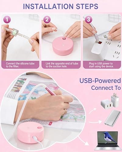 Electric Diamond Painting Pen Vacuum Drill Tool Kit,Diamond Art Pens No Wax Needed with Accessories,E-Painter Vacuum Pen for Diamond Painting Storage Tray,Diamond Art Pen Tools Kit for Adults(Pink) - Thumbnail 6