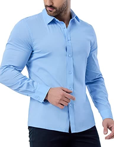 ZAFUL Blue Button Down Shirt Men Slim Fit Long Sleeve Stretch Collared Shirt Cotton Wrinkle Free Button Up Mens Tops Blue XX-Large - Image 1