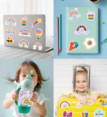 Stickers for Kids,100 PCS Stickers Pack,Rainbow Sticker,Cute Colorful Waterproof Vinyl Art Sticker.Stickers for Water Bottles,Skateboards and Notebooks,Sticker for Teens Girls Kids - Thumbnail 4