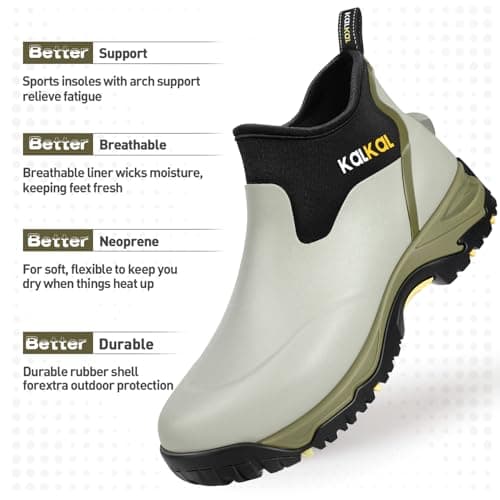 Kalkal Men's Rubber Boots, Waterproof Ankle Rain Boots, Insulated Working Booties with Comfortable Sports Sole, Outdoor Mud Boots for Yard Chore (Seaweed Green,Size8) - Thumbnail 6