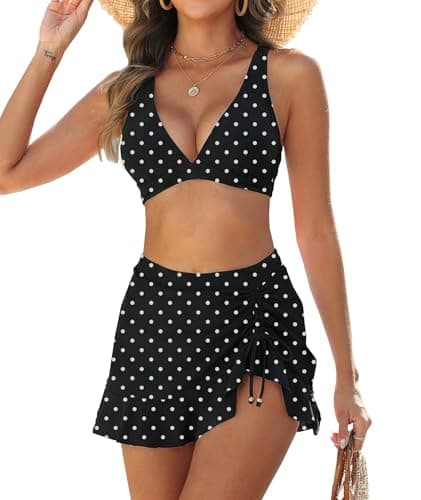 High Waisted Bikini Sets for Women Gingham Push Up Two Piece Swim Skirt Set Tummy Control Bathing Suit 2026 Swimsuit Curvy V Neck Ruffle Full Coverage Tops and Bottoms Matching Set Polka Dots XXL - Image 1