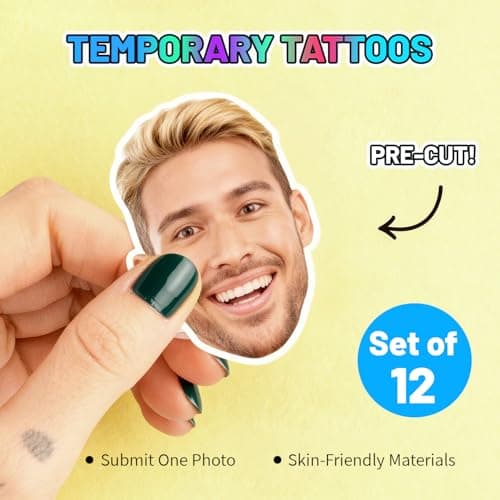 Custom Photo Temporary Tattoos for Mother's Day - Personalized Face Stickers for Parties - Set of 12 Skin-Safe Fun Face Decals for Birthdays, Events & Celebrations - Thumbnail 6