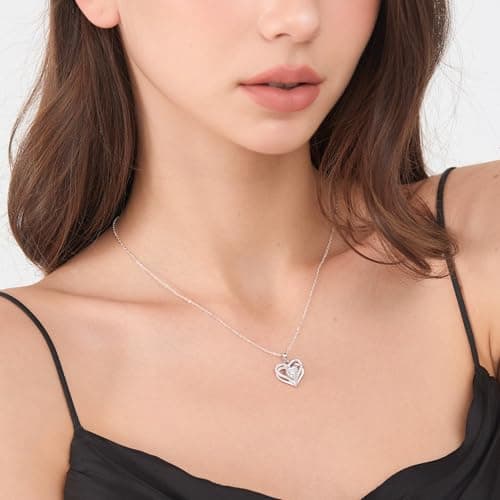 JACUPO 1CT Double Heart Moissanite Necklace for Women D Color VVS1 S925 Sterling Silver 18K White Gold Plated Jewelry for Mother Love Friend Mother’s Day Birthday Gift for Her 18inch (for Lover) - Thumbnail 2