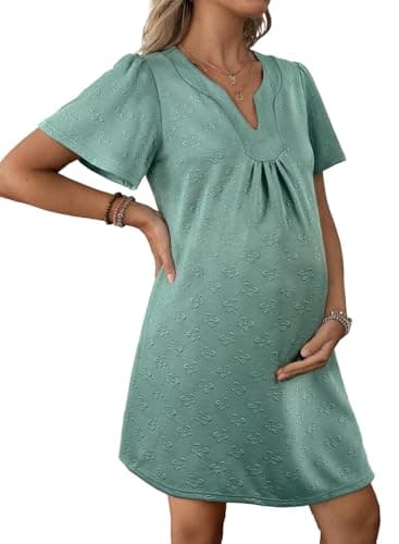 BLENCOT Baby Doll Dresses for Women Oversize 2026 Casual Loose Pullover Shift Tunic Mini Dress Short Sleeve Fashion Spring Outfits Maternity Dress Mist Green S - Image 1