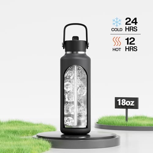 POWCAN 18 oz Kid Water Bottle with Straw: Leakproof, Lightweight, Top Handle, Flex Cap, Vacuum Insulated Water Bottle for Sport, Outdoors, Running, Camping, Home, Hiking, School, Workouts (Stone Gray) - Thumbnail 2