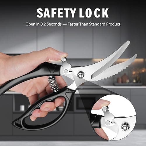 Kitchen Shears Heavy Duty for Food: Poultry Scissors with Safety Lock Easy to Spatchcocking 18lbs Turkey - Anti-slip Handle Meat Cutting Scissors with Spring Loaded, Dishwasher Safe - Thumbnail 5