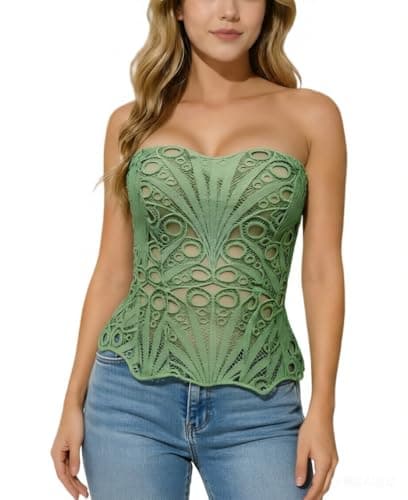 Bistonny Green Corset Tops for Women Lace Up Overbust Bustier Sexy Floral Lace Waist Cincher Going Out Club Party Y2K Tops X-Large - Image 1
