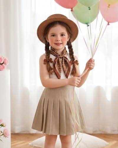 Girls Pleated Skirts High Waisted Tennis Skorts Uniform Skirt with Pockets - Thumbnail 3